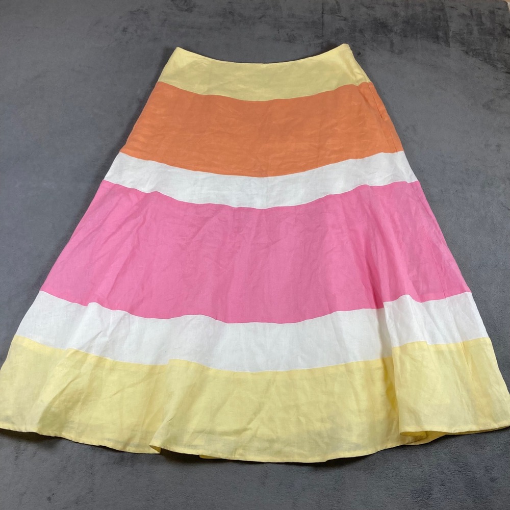 Jones New York Sport Linen Striped Maxi Skirt Pink Orange Yellow White Size 6
